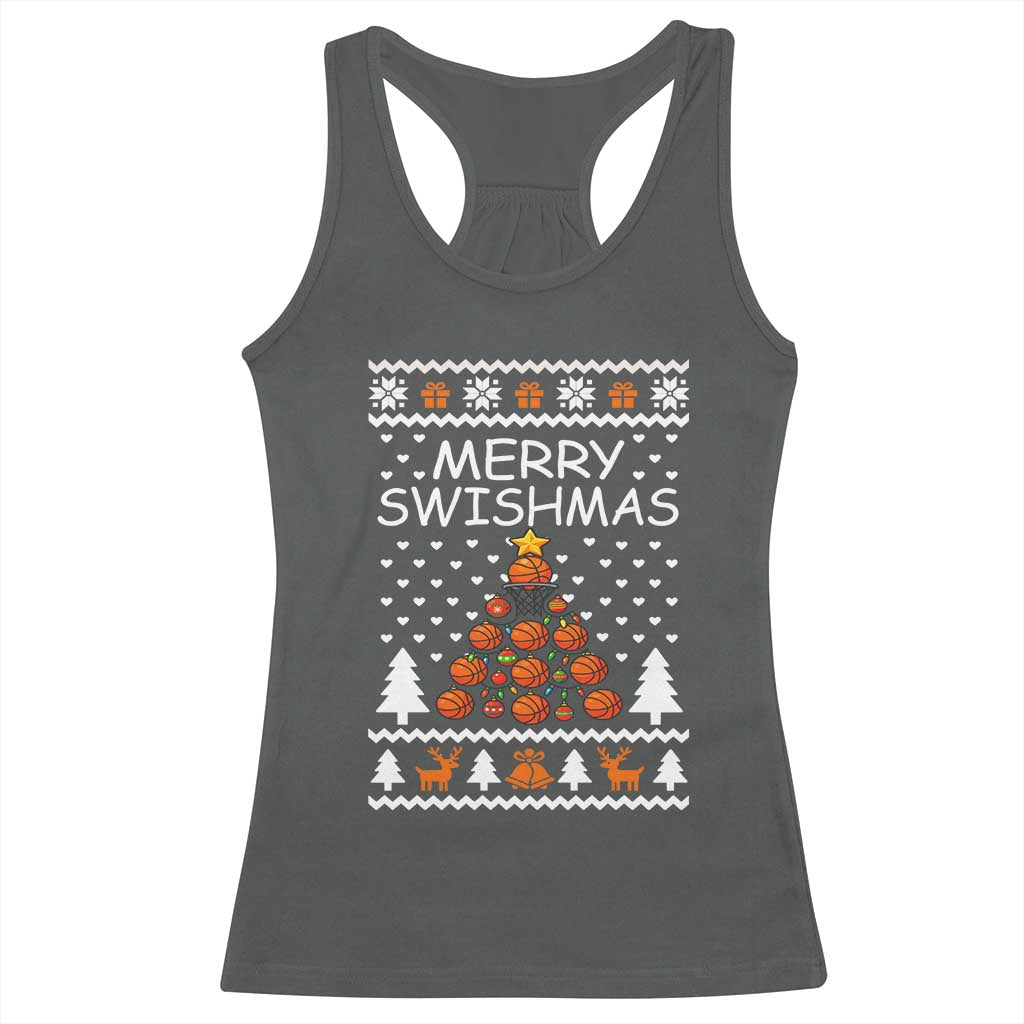 Basketball Merry Swishmas Racerback Tank Top Christmas Tree Sports TS12 Dark Heather Print Your Wear