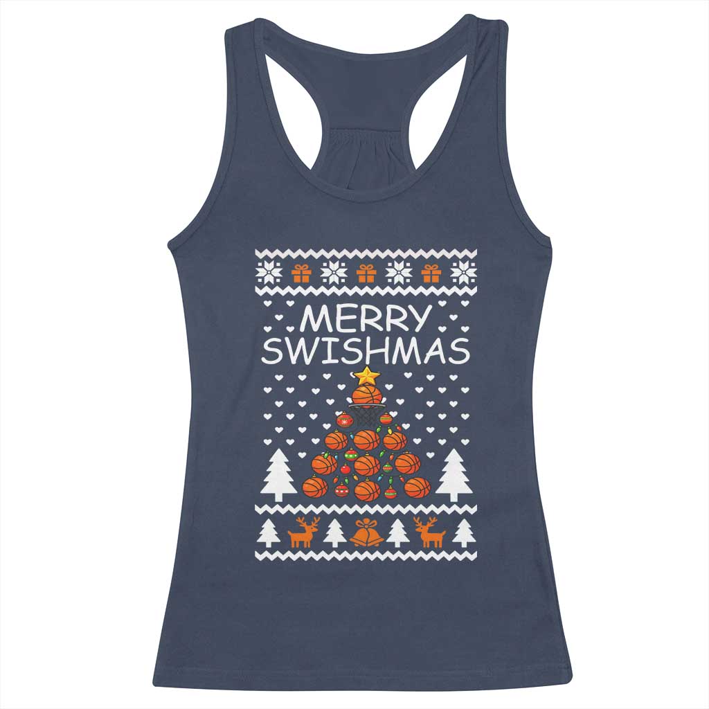 Basketball Merry Swishmas Racerback Tank Top Christmas Tree Sports TS12 Navy Print Your Wear