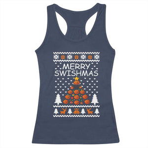 Basketball Merry Swishmas Racerback Tank Top Christmas Tree Sports TS12 Navy Print Your Wear