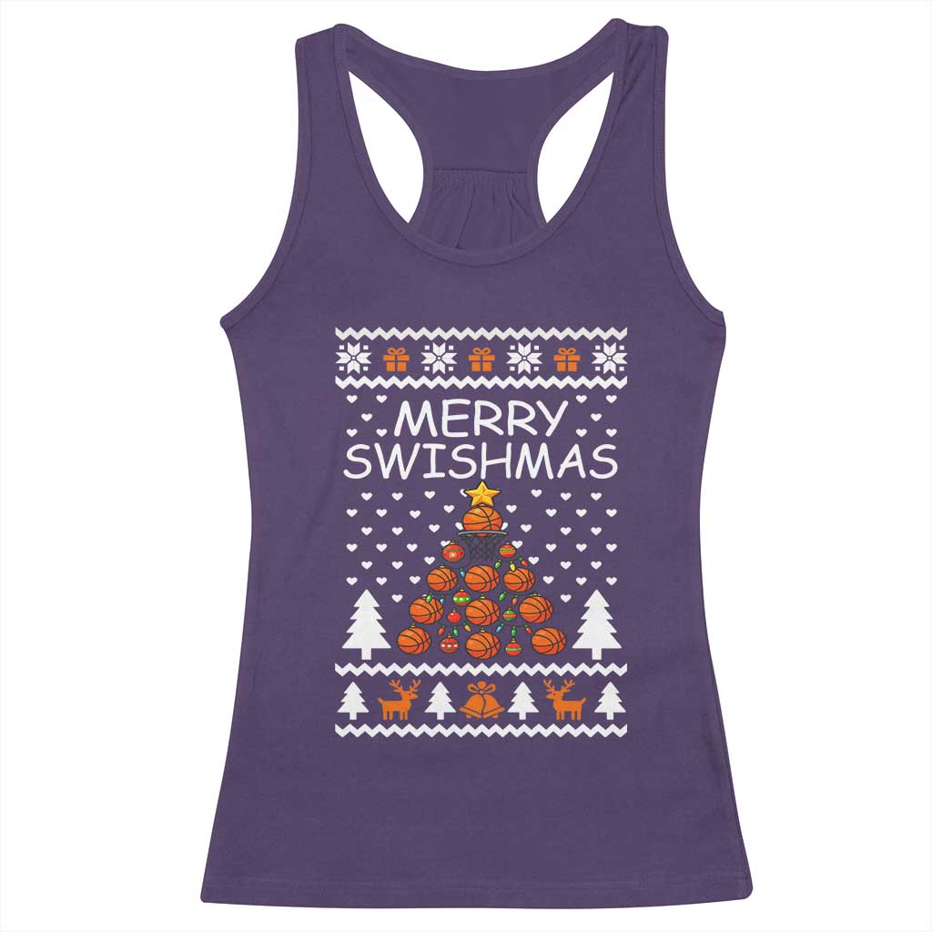 Basketball Merry Swishmas Racerback Tank Top Christmas Tree Sports TS12 Purple Print Your Wear