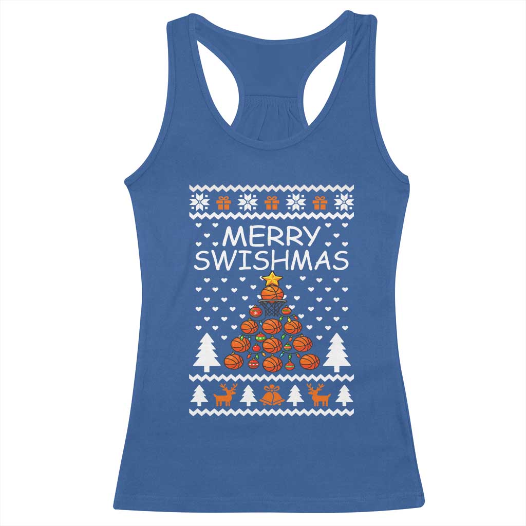 Basketball Merry Swishmas Racerback Tank Top Christmas Tree Sports TS12 Royal Blue Print Your Wear