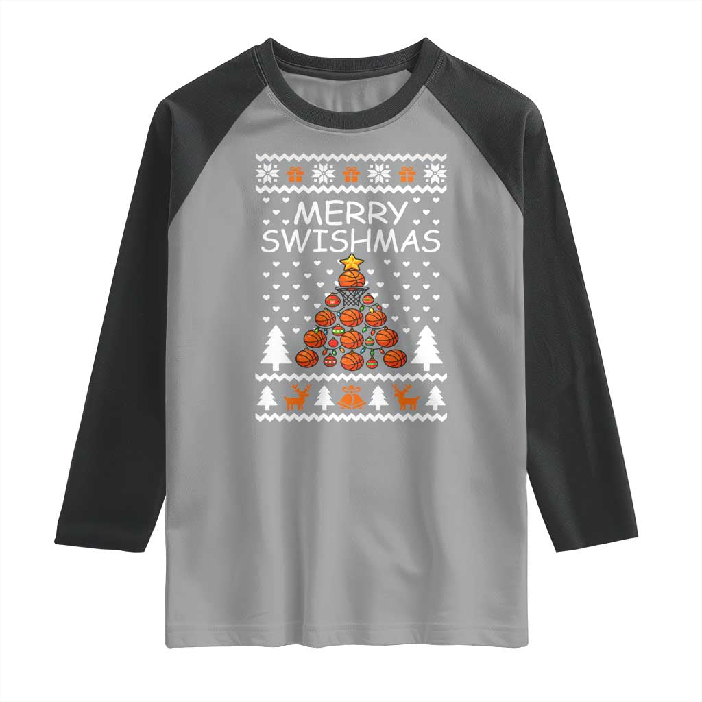 Basketball Merry Swishmas Raglan Shirt Christmas Tree Sports TS12 Sport Gray Black Print Your Wear