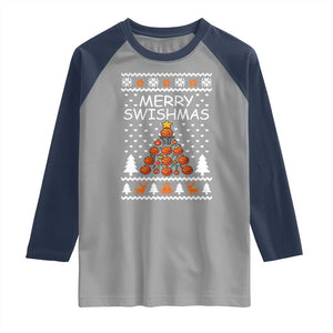 Basketball Merry Swishmas Raglan Shirt Christmas Tree Sports TS12 Sport Gray Navy Print Your Wear
