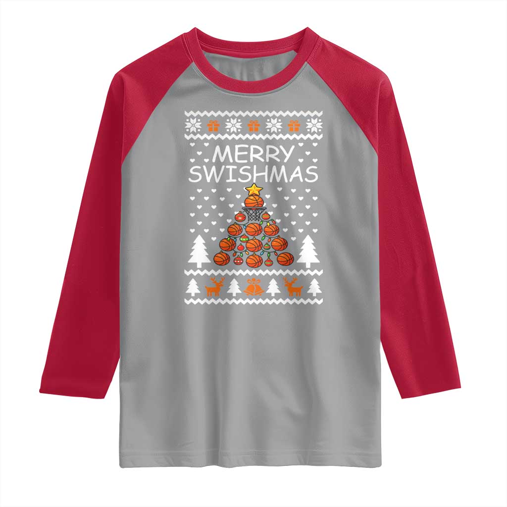 Basketball Merry Swishmas Raglan Shirt Christmas Tree Sports TS12 Sport Gray Red Print Your Wear