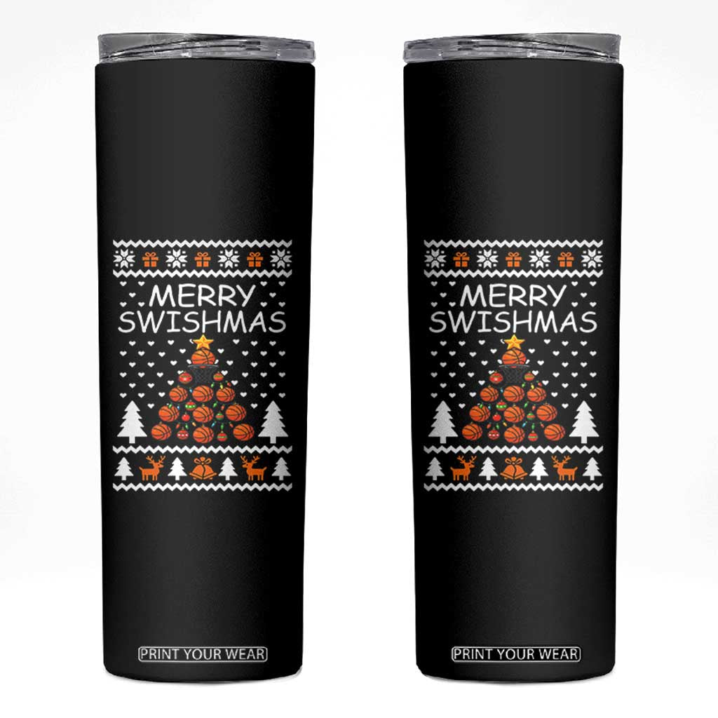 Basketball Merry Swishmas Skinny Tumbler Christmas Tree Sports TS12 Black Print Your Wear