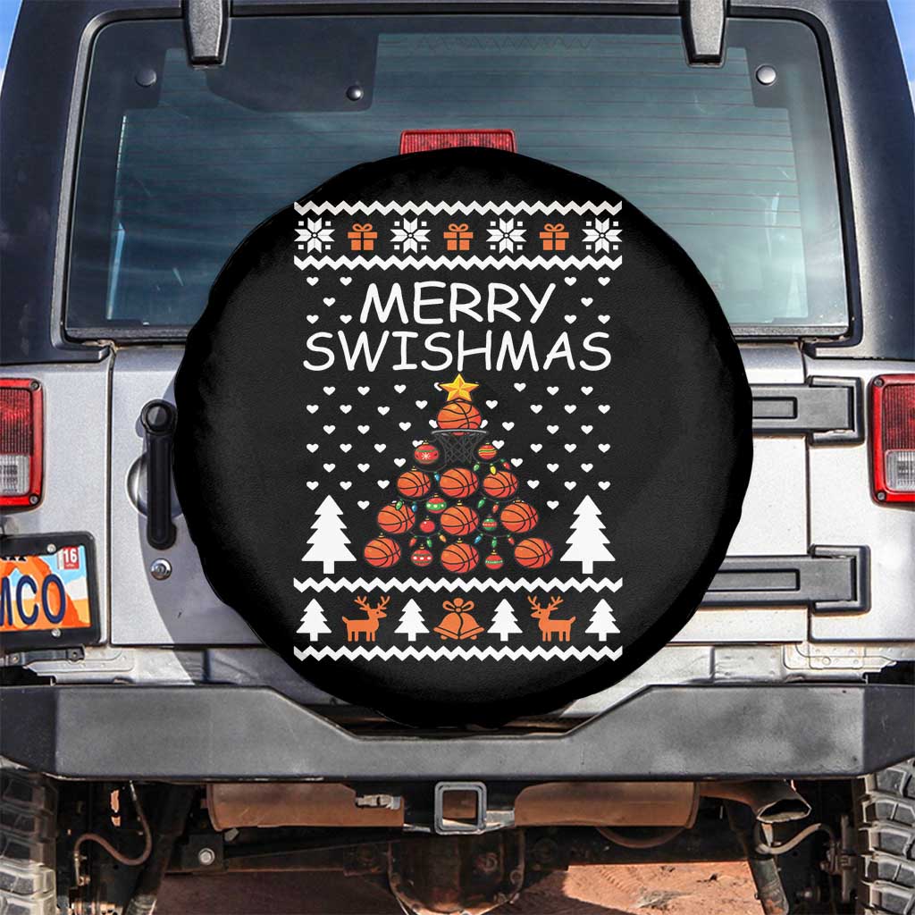 Basketball Merry Swishmas Spare Tire Cover Christmas Tree Sports TS12 No hole Black Print Your Wear