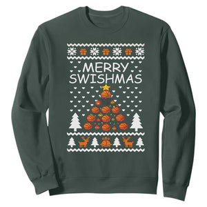 Basketball Merry Swishmas Sweatshirt Christmas Tree Sports TS12 Dark Forest Green Print Your Wear