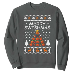 Basketball Merry Swishmas Sweatshirt Christmas Tree Sports TS12 Dark Heather Print Your Wear