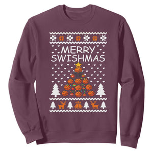 Basketball Merry Swishmas Sweatshirt Christmas Tree Sports TS12 Maroon Print Your Wear