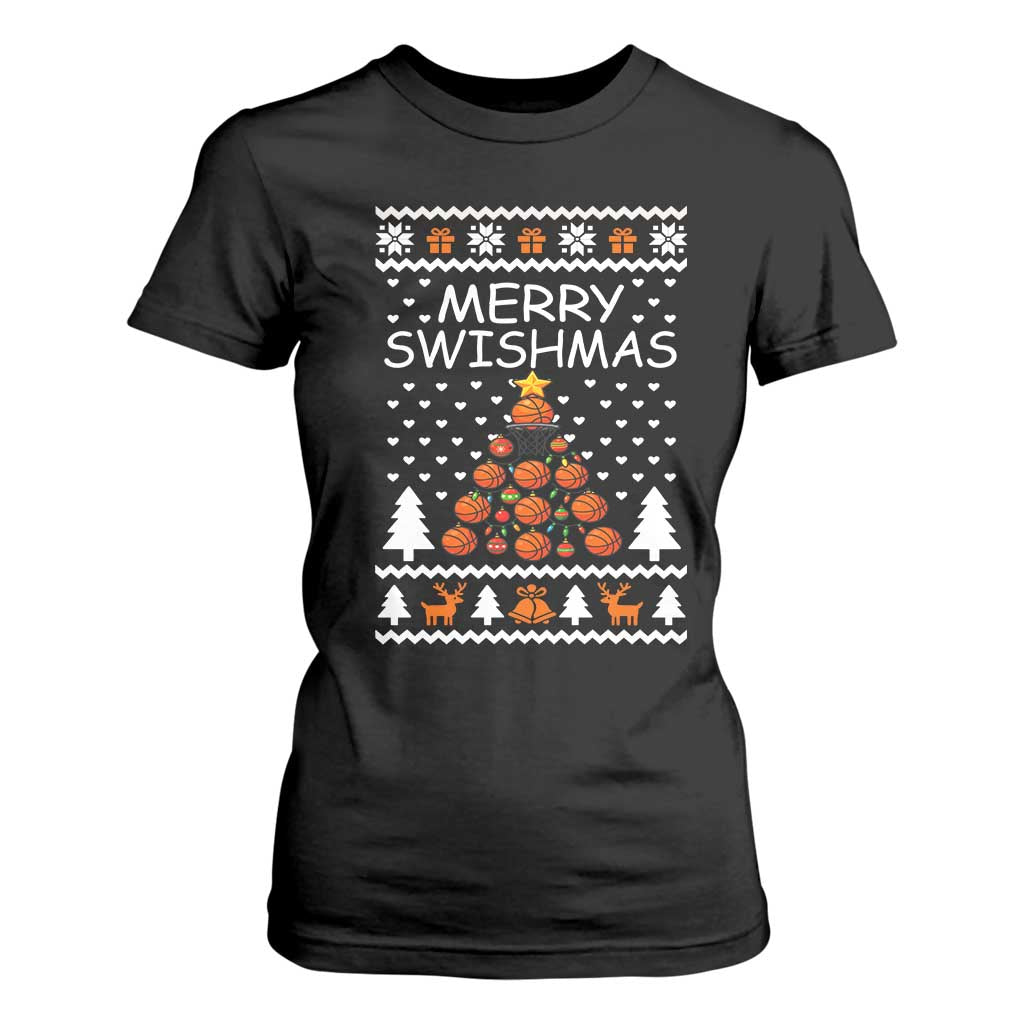 Basketball Merry Swishmas T Shirt For Women Christmas Tree Sports TS12 Black Print Your Wear