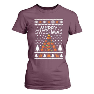 Basketball Merry Swishmas T Shirt For Women Christmas Tree Sports TS12 Maroon Print Your Wear
