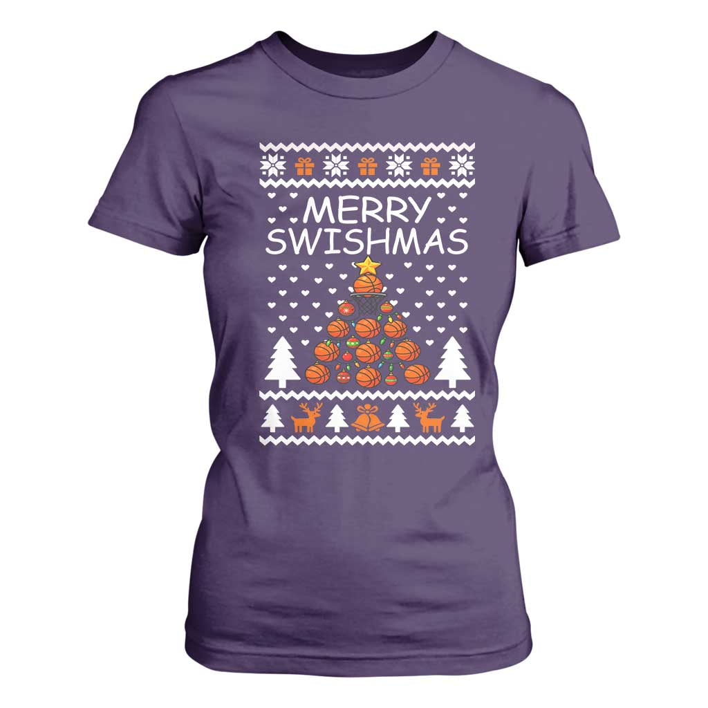 Basketball Merry Swishmas T Shirt For Women Christmas Tree Sports TS12 Purple Print Your Wear