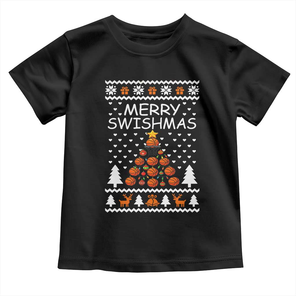 Basketball Merry Swishmas Toddler T Shirt Christmas Tree Sports TS12 Black Print Your Wear