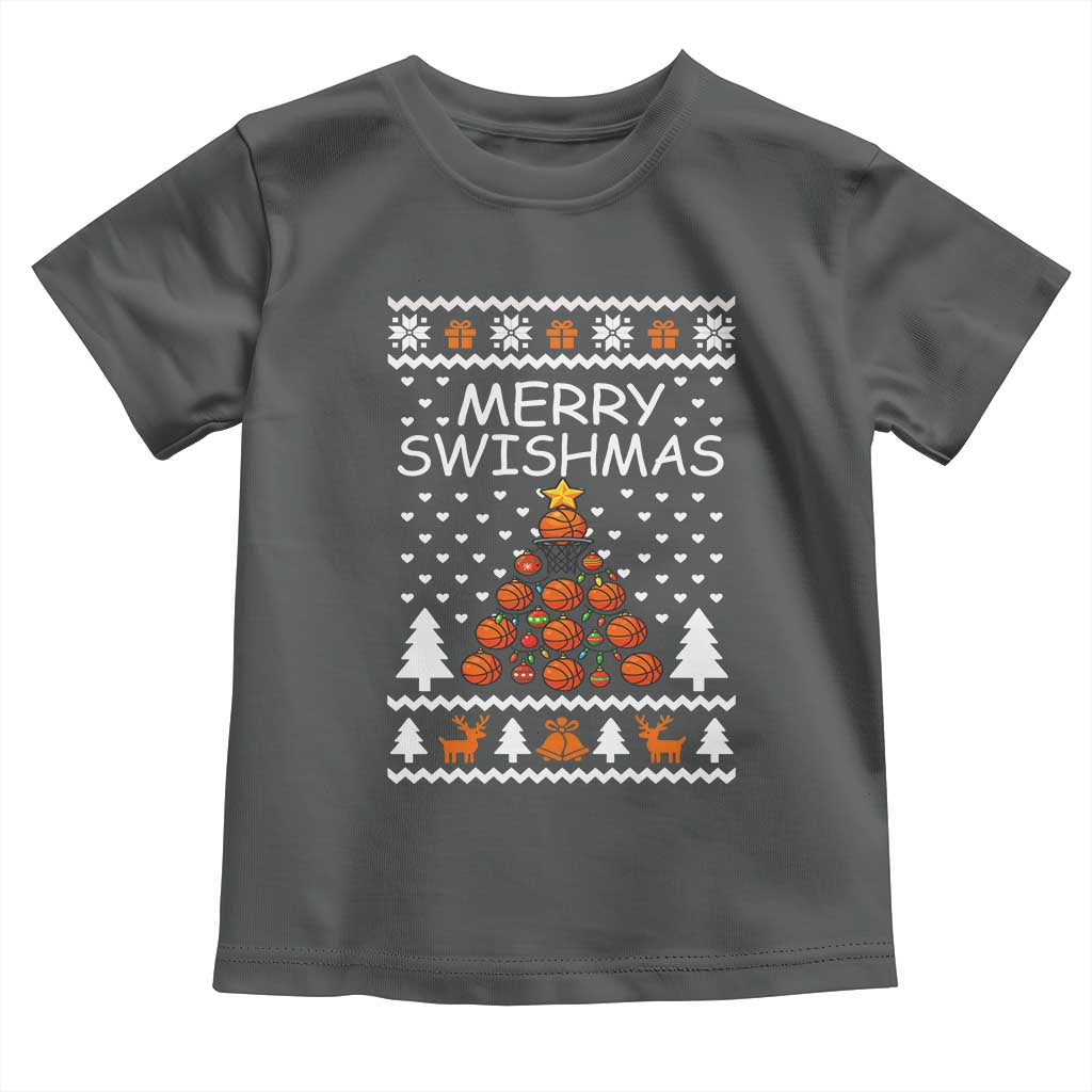 Basketball Merry Swishmas Toddler T Shirt Christmas Tree Sports TS12 Dark Heather Print Your Wear