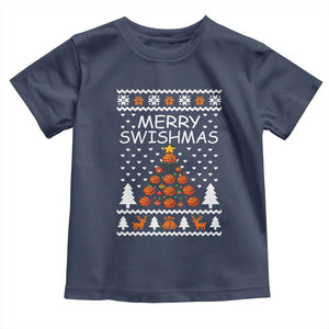 Basketball Merry Swishmas Toddler T Shirt Christmas Tree Sports TS12 Navy Print Your Wear