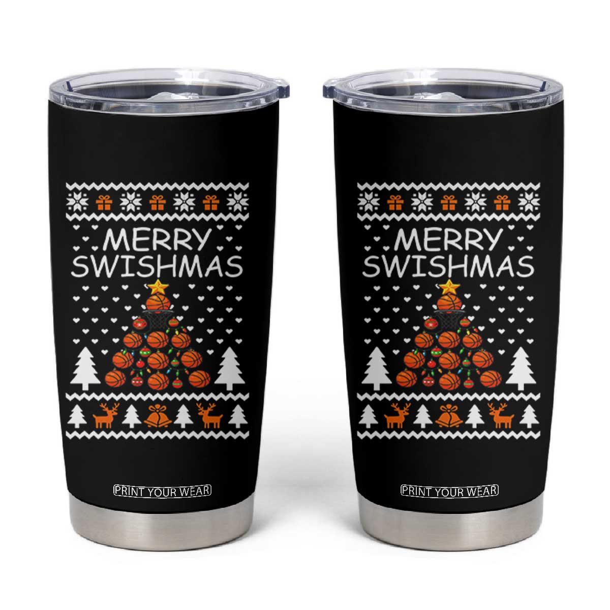 Basketball Merry Swishmas Tumbler Cup Christmas Tree Sports TS12 Black Print Your Wear