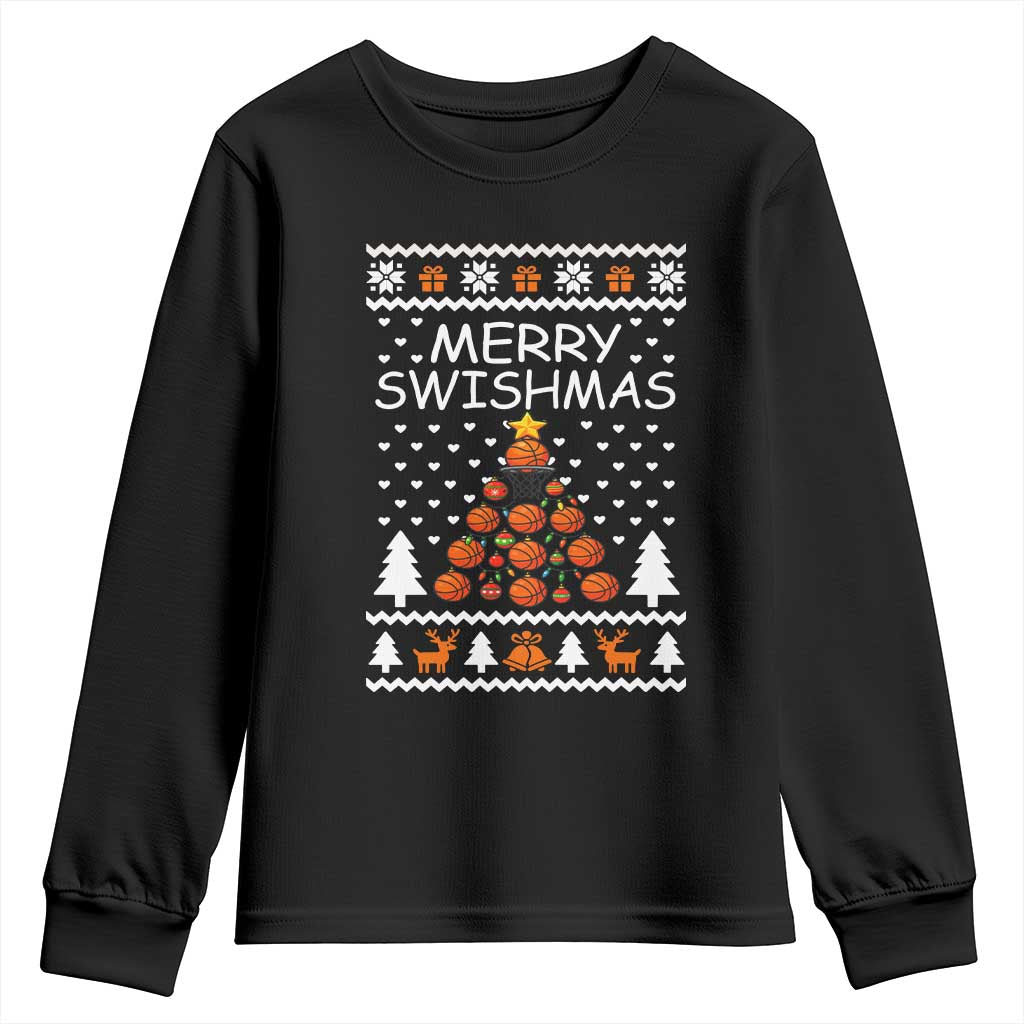 Basketball Merry Swishmas Youth Sweatshirt Christmas Tree Sports TS12 Black Print Your Wear