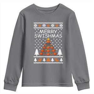 Basketball Merry Swishmas Youth Sweatshirt Christmas Tree Sports TS12 Charcoal Print Your Wear