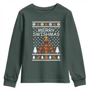 Basketball Merry Swishmas Youth Sweatshirt Christmas Tree Sports TS12 Dark Forest Green Print Your Wear