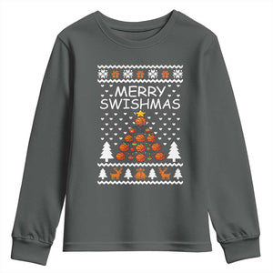 Basketball Merry Swishmas Youth Sweatshirt Christmas Tree Sports TS12 Dark Heather Print Your Wear