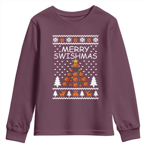Basketball Merry Swishmas Youth Sweatshirt Christmas Tree Sports TS12 Maroon Print Your Wear