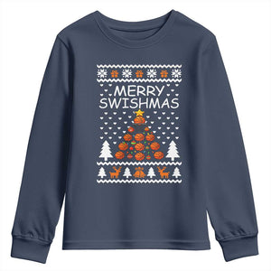 Basketball Merry Swishmas Youth Sweatshirt Christmas Tree Sports TS12 Navy Print Your Wear