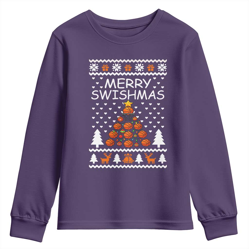 Basketball Merry Swishmas Youth Sweatshirt Christmas Tree Sports TS12 Purple Print Your Wear