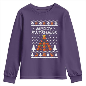 Basketball Merry Swishmas Youth Sweatshirt Christmas Tree Sports TS12 Purple Print Your Wear
