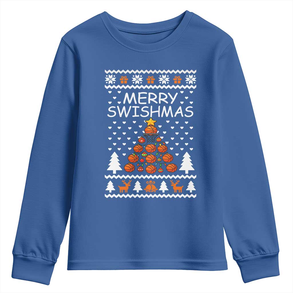 Basketball Merry Swishmas Youth Sweatshirt Christmas Tree Sports TS12 Royal Blue Print Your Wear
