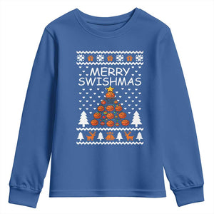 Basketball Merry Swishmas Youth Sweatshirt Christmas Tree Sports TS12 Royal Blue Print Your Wear