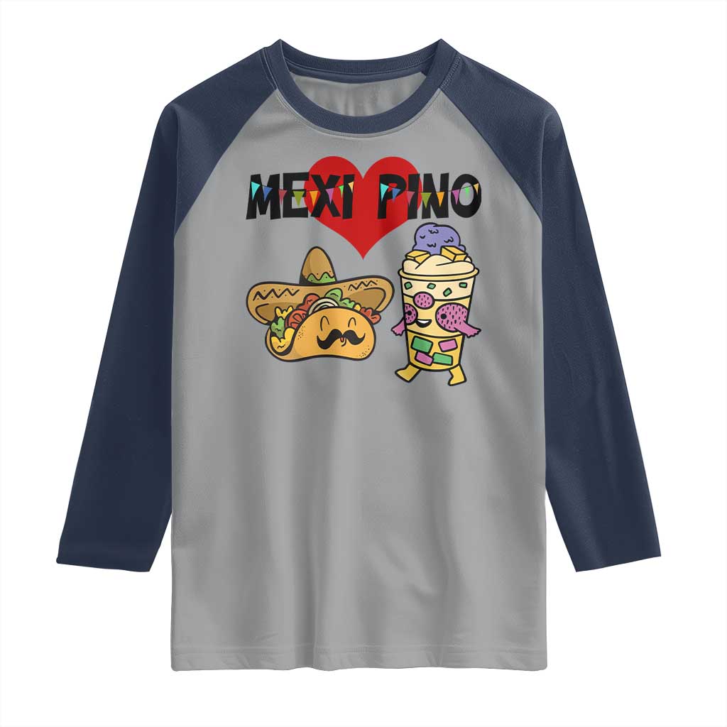 Mexican Filipino Food Lover Raglan Shirt Tacos Lover And Halo Halo TS12 Sport Gray Navy Print Your Wear