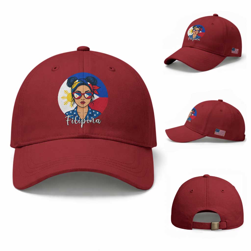 Philippines Girl Filipina Baseball Cap Flag Filipino Pride TS12 Baseball Cap Universal Fit Cherry Red Print Your Wear