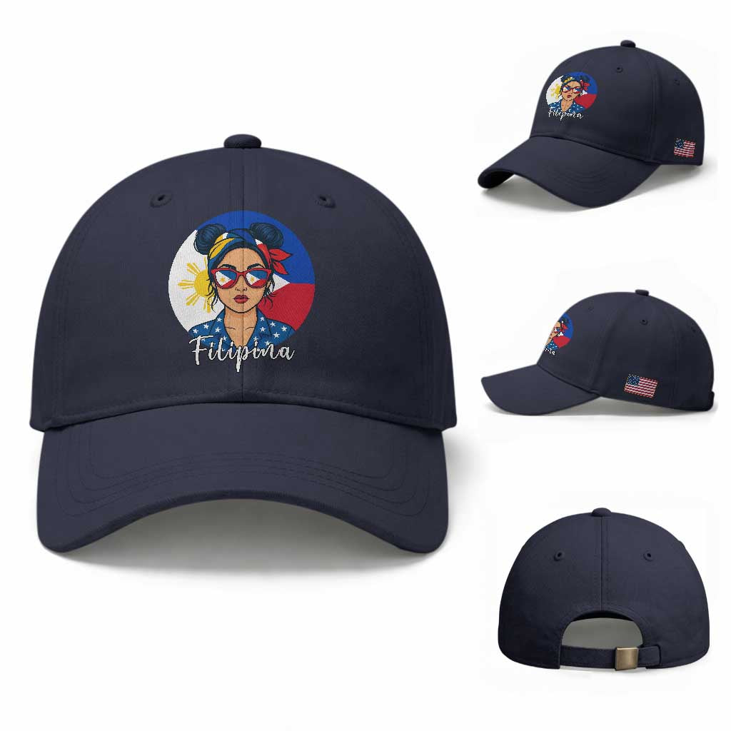 Philippines Girl Filipina Baseball Cap Flag Filipino Pride TS12 Baseball Cap Universal Fit Navy Print Your Wear