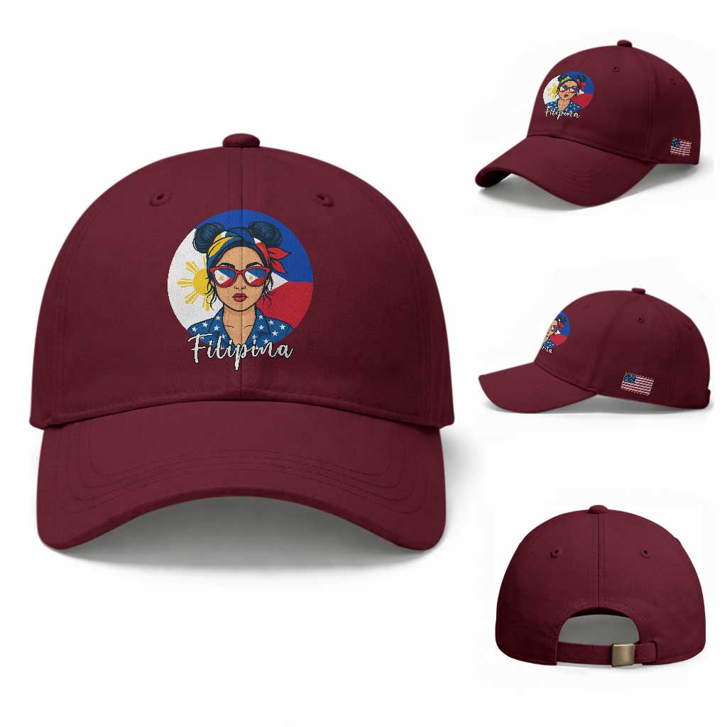 Philippines Girl Filipina Baseball Cap Flag Filipino Pride TS12 Baseball Cap Universal Fit Maroon Print Your Wear