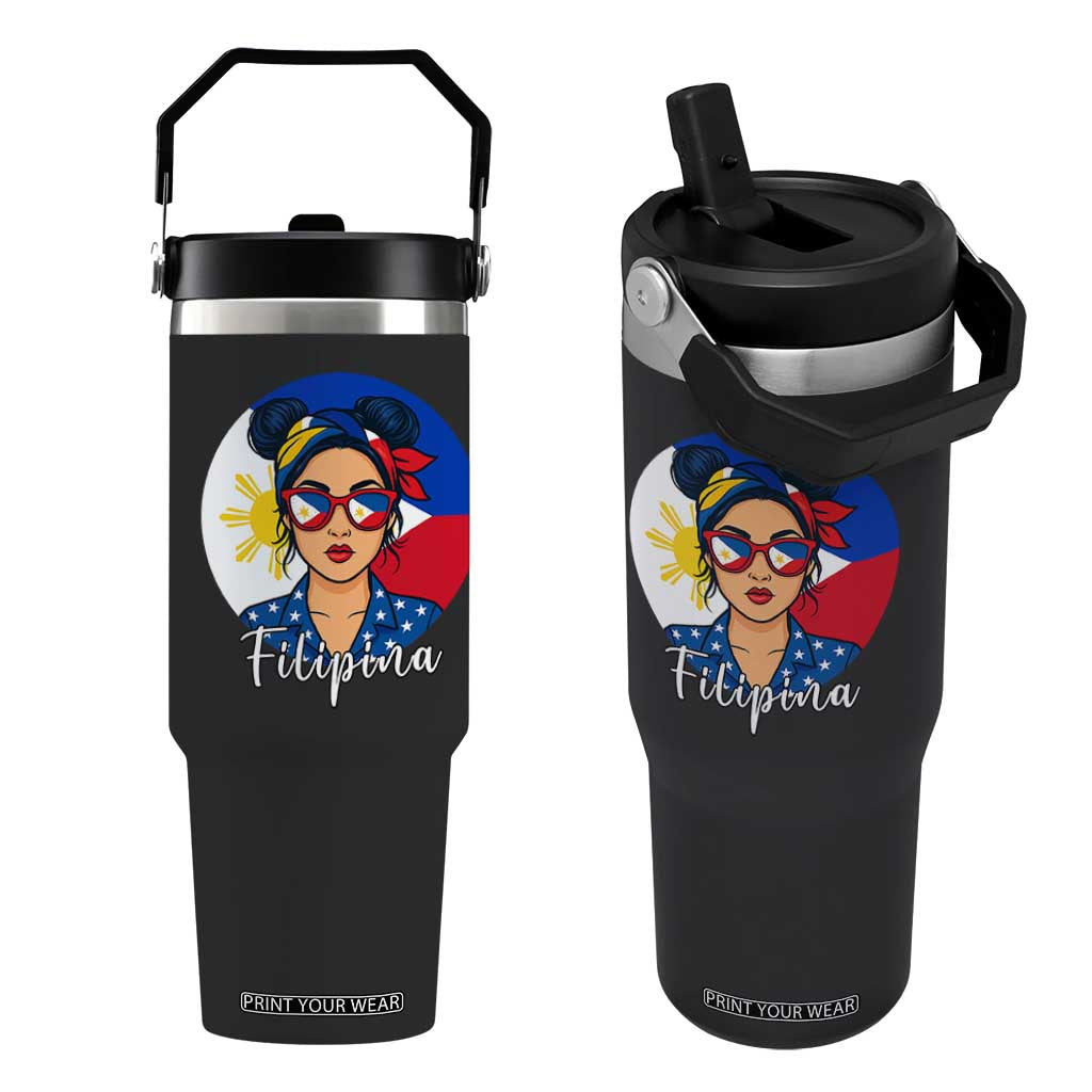 Philippines Girl Flip Straw Tumbler Filipina Philippines Flag Filipino Pride TS12 One Size: 30 oz Black Print Your Wear