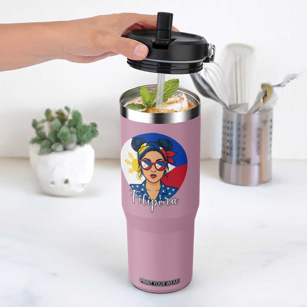Philippines Girl Flip Straw Tumbler Filipina Philippines Flag Filipino Pride TS12 One Size: 30 oz Light Pink Print Your Wear
