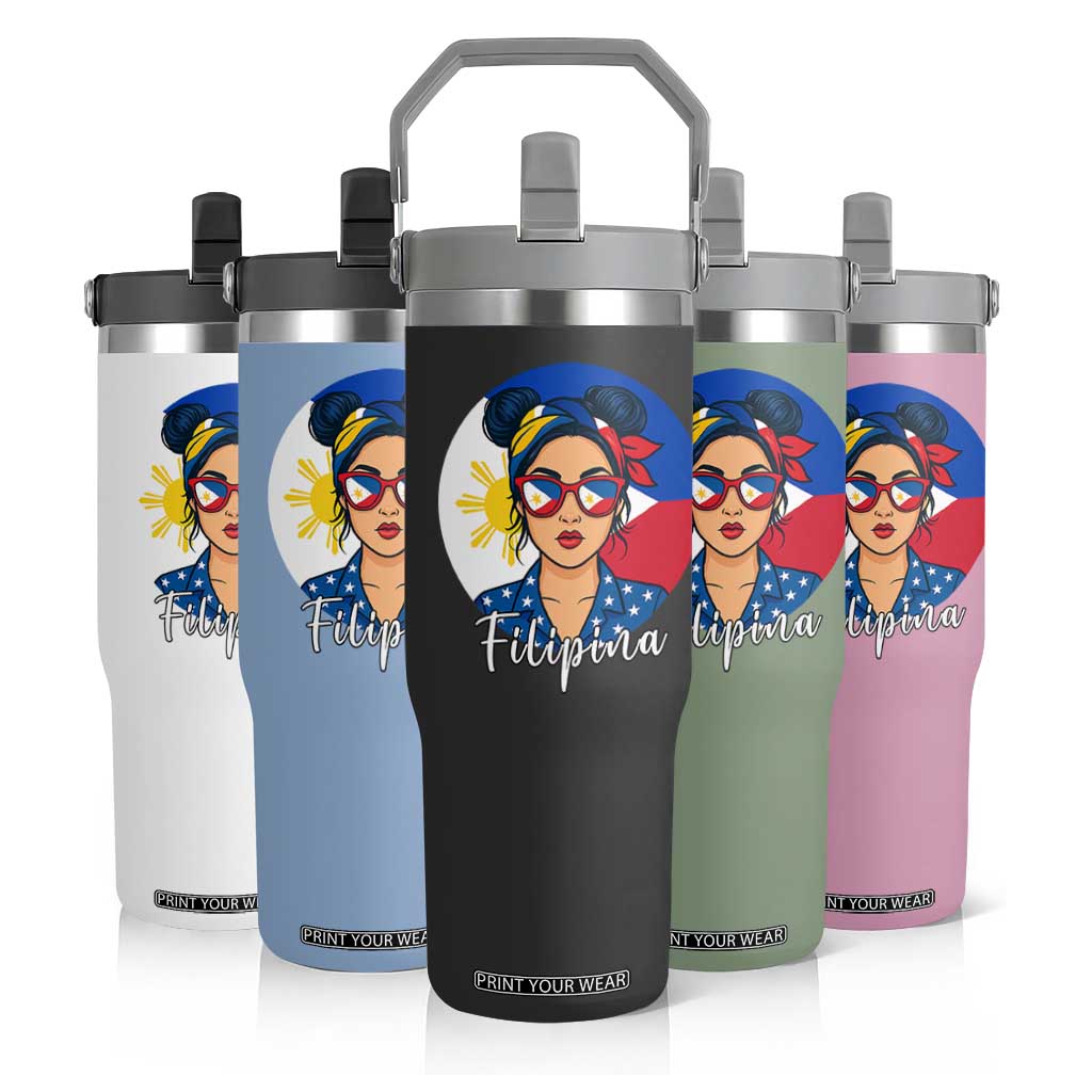 Philippines Girl Flip Straw Tumbler Filipina Philippines Flag Filipino Pride TS12 Print Your Wear