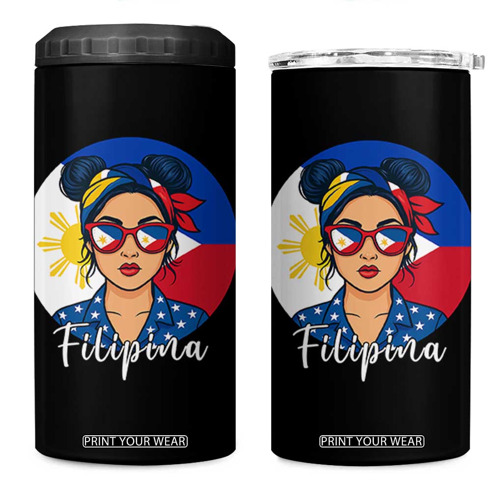 Philippines Girl 4 in 1 Can Cooler Tumbler Filipina Philippines Flag Filipino Pride TS12 One Size: 16 oz Black Print Your Wear