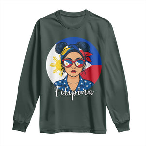 Philippines Girl Filipina Long Sleeve Shirt Flag Filipino Pride TS12 Dark Forest Green Print Your Wear