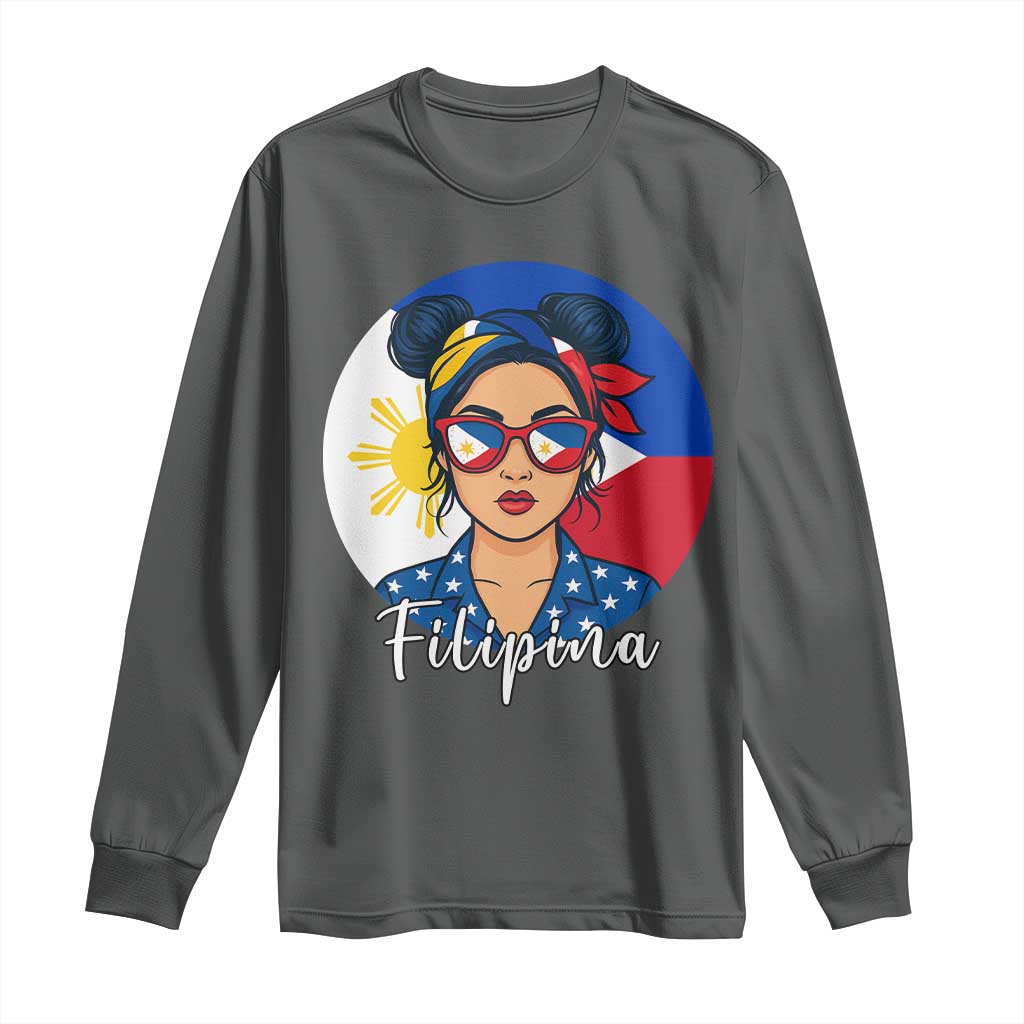 Philippines Girl Filipina Long Sleeve Shirt Flag Filipino Pride TS12 Dark Heather Print Your Wear