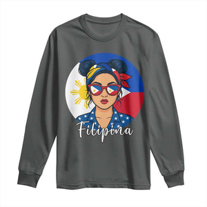 Philippines Girl Filipina Long Sleeve Shirt Flag Filipino Pride TS12 Dark Heather Print Your Wear