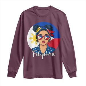 Philippines Girl Filipina Long Sleeve Shirt Flag Filipino Pride TS12 Maroon Print Your Wear