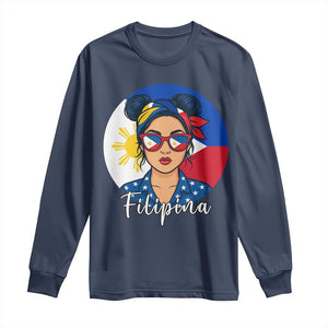 Philippines Girl Filipina Long Sleeve Shirt Flag Filipino Pride TS12 Navy Print Your Wear