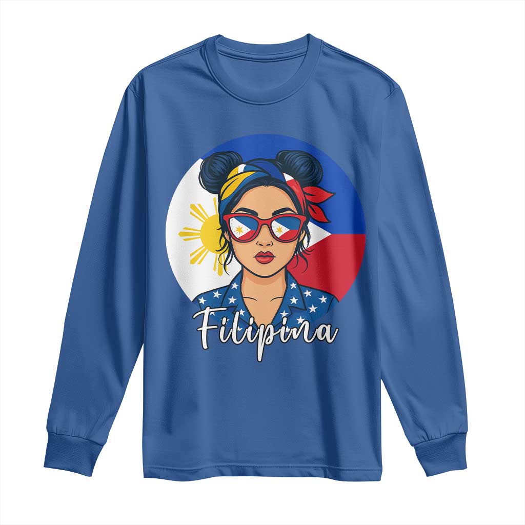 Philippines Girl Filipina Long Sleeve Shirt Flag Filipino Pride TS12 Royal Blue Print Your Wear