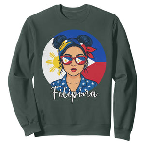 Philippines Girl Filipina Sweatshirt Flag Filipino Pride TS12 Dark Forest Green Print Your Wear