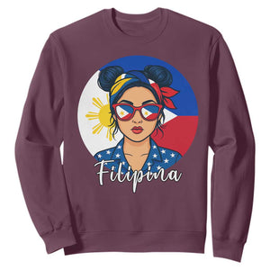 Philippines Girl Filipina Sweatshirt Flag Filipino Pride TS12 Maroon Print Your Wear
