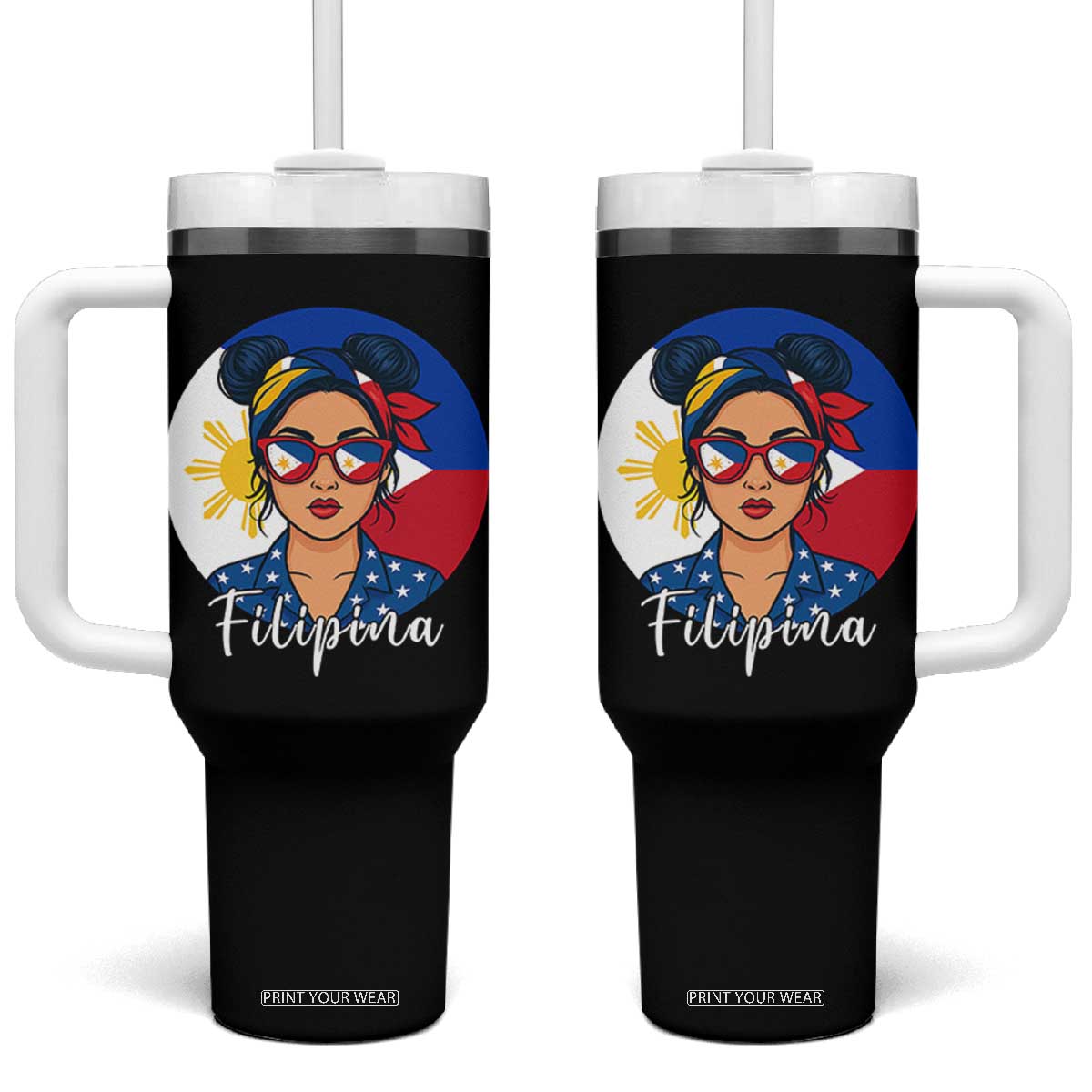 Philippines Girl Tumbler With Handle Filipina Philippines Flag Filipino Pride TS12 One Size: 40 oz Black Print Your Wear