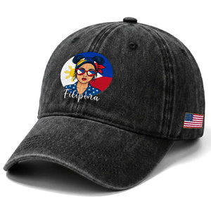 Philippines Girl Filipina Washed Cotton Baseball Cap Flag Filipino Pride TS12 Print Your Wear