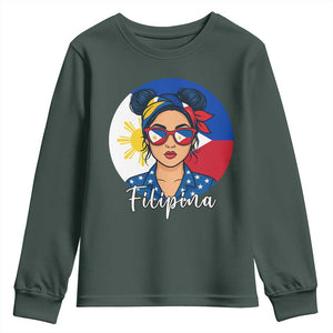Philippines Girl Filipina Youth Sweatshirt Flag Filipino Pride TS12 Dark Forest Green Print Your Wear