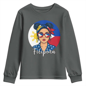 Philippines Girl Filipina Youth Sweatshirt Flag Filipino Pride TS12 Dark Heather Print Your Wear